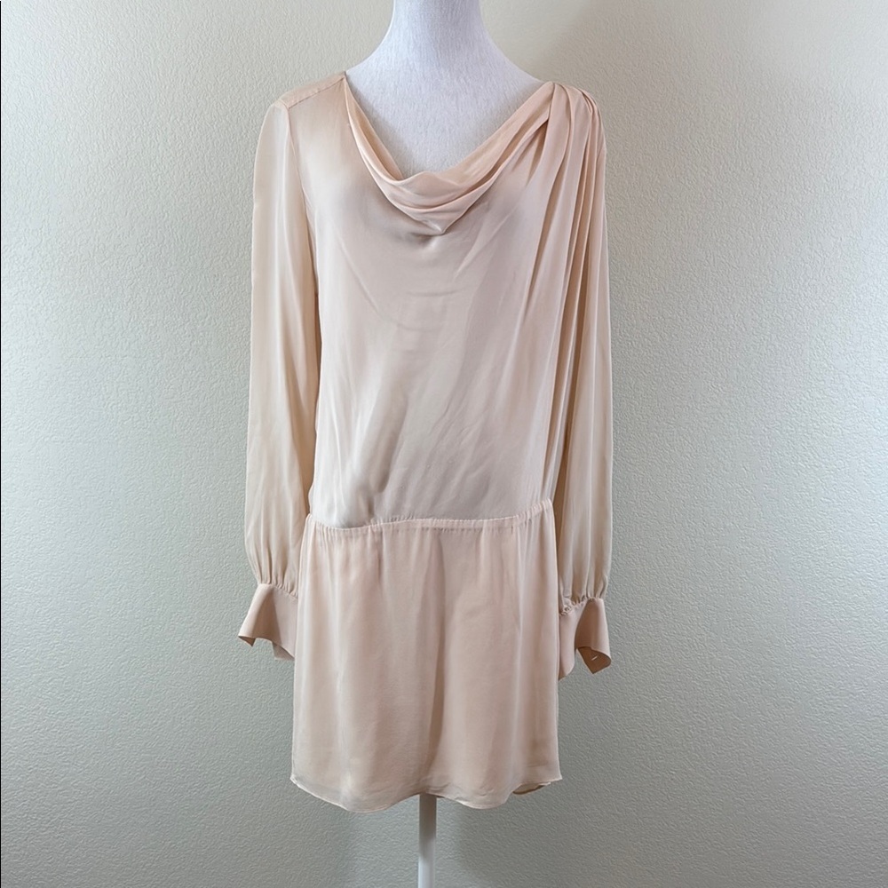 Haute‎ Hippie 100% Silk Cowl Neck Drop Waist Cream Long Sleeve Dress M